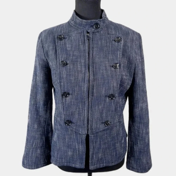 Banana Republic Cotton Tweed Heatherd Blue Military  Jacket - Picture 1 of 16